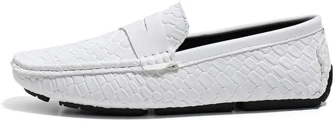 Лоферы кожаные белые, Square Toe Vegan Leather Stone Pattern Penny Loafers, White PUGHGAETZF