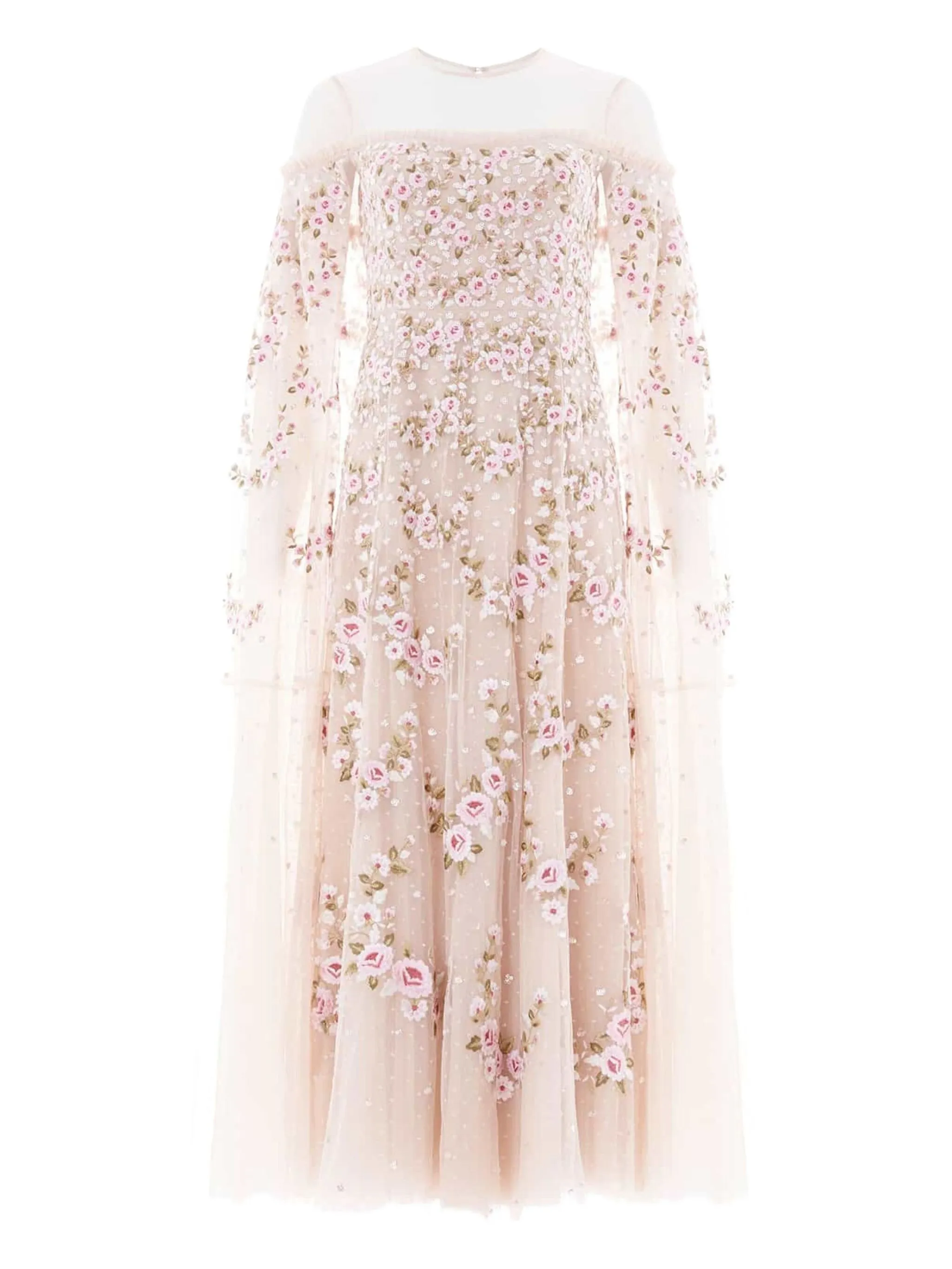 

Платье миди с накидкой в виде ПОЛУМЕСЯЦА из РОЗ Needle & Thread, нейтральный