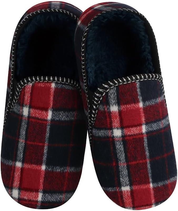 

Домашние тапочки Snoozies Alpine Plaid для мужчин, с мягкой подошвой против скольжения и теплой подкладкой из шерпа, красный