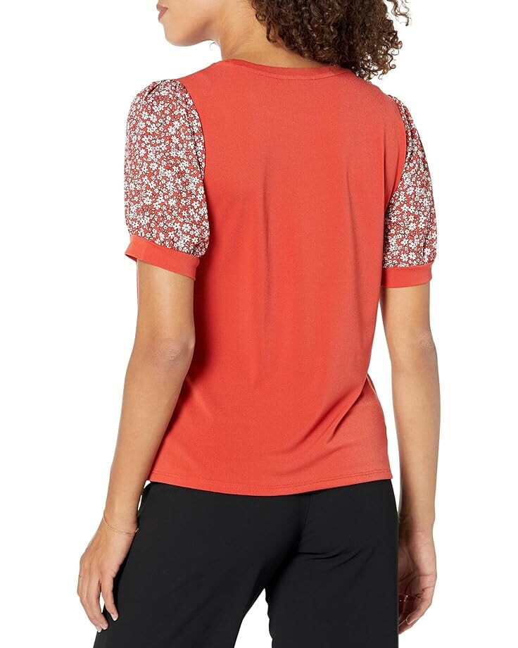 

Топ CeCe Crew Neck Mixed Media Short Sleeve Top, цвет Baked Apple