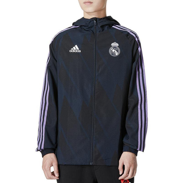 Куртка Men's adidas Logo Printing Hooded Zipper Jacket Blue, синий — фото 2