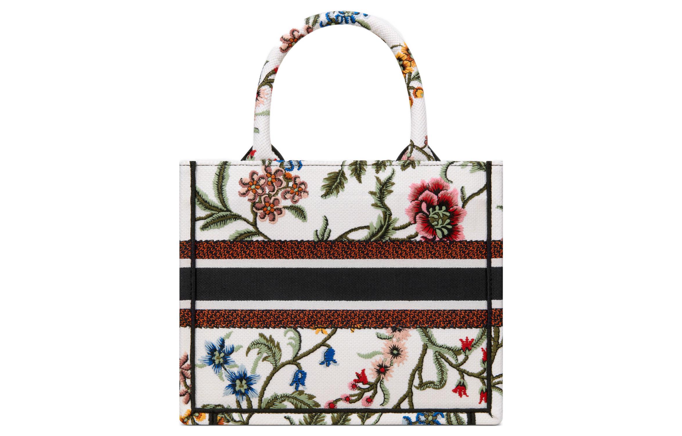 DIOR Вышитая сумка шоппер дамская маленькая белая разноцветная — фото 3