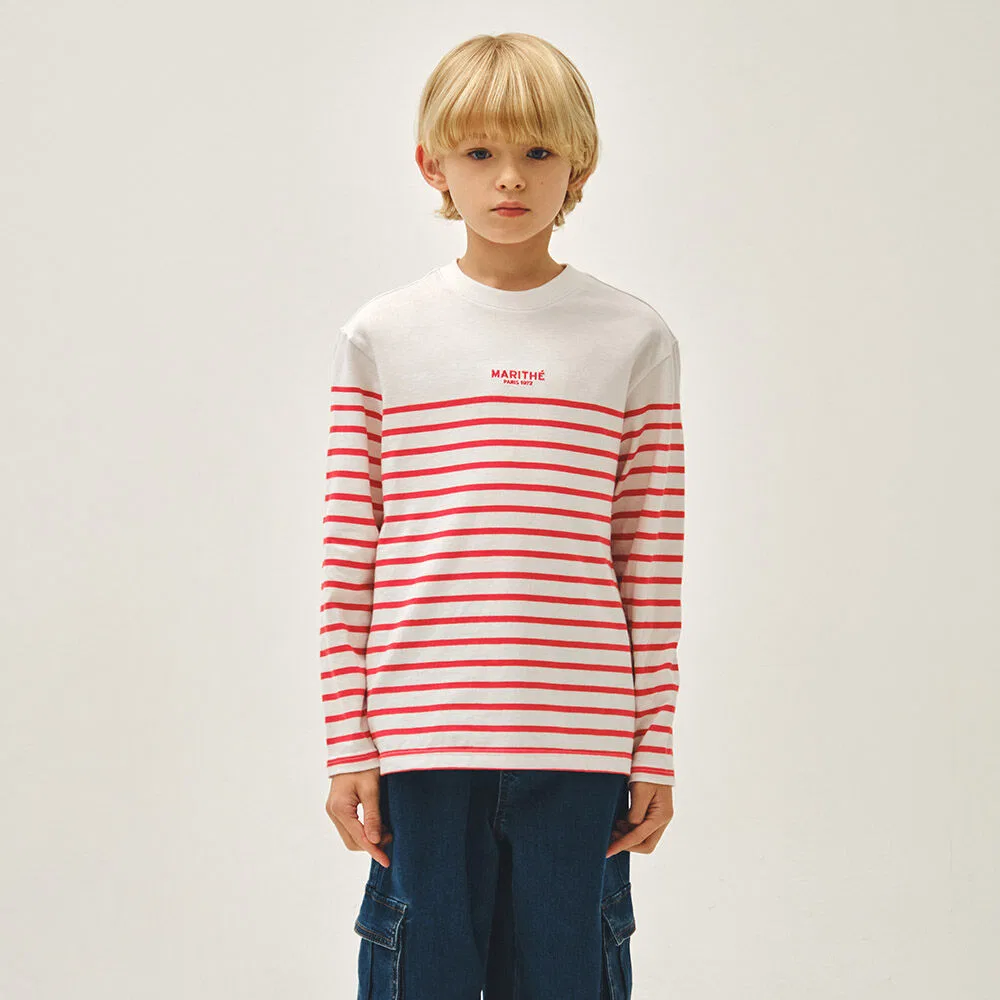 Детская футболка с длинным рукавом в полоску красная от Marithé Kids