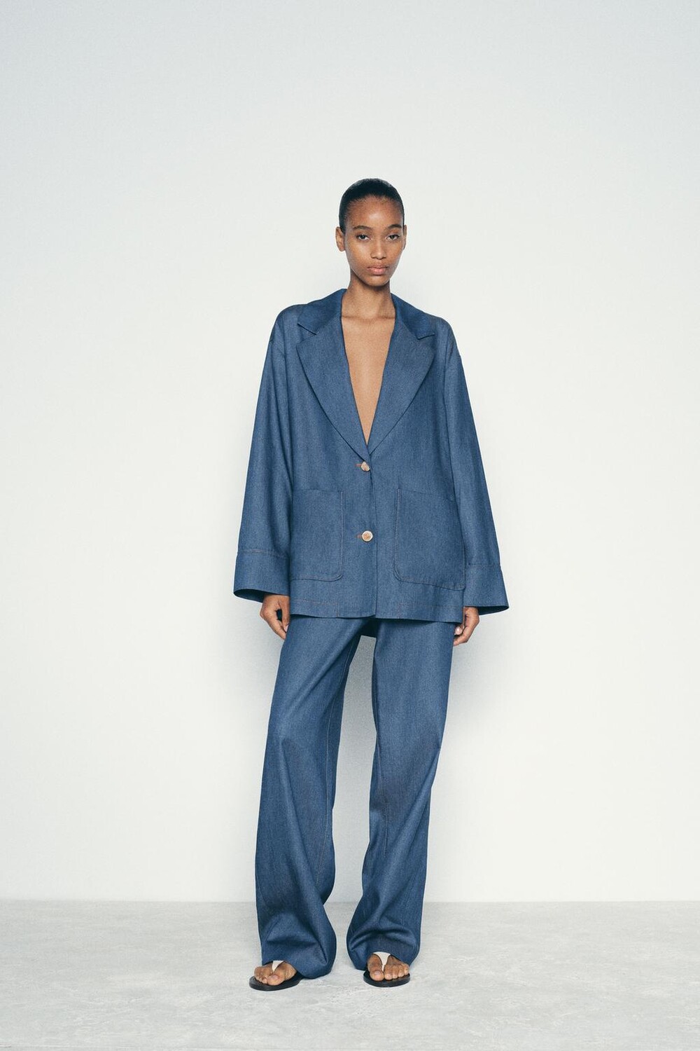 

Широкие брюки с эффектом денима ZARA, индиго
