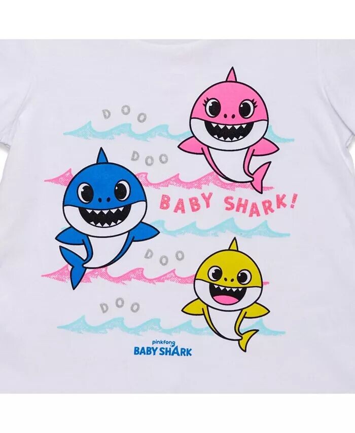 Комплект одежды из футболки и шорт с рисунком Baby Shark для маленьких девочек Pinkfong, мультиколор — фото 3