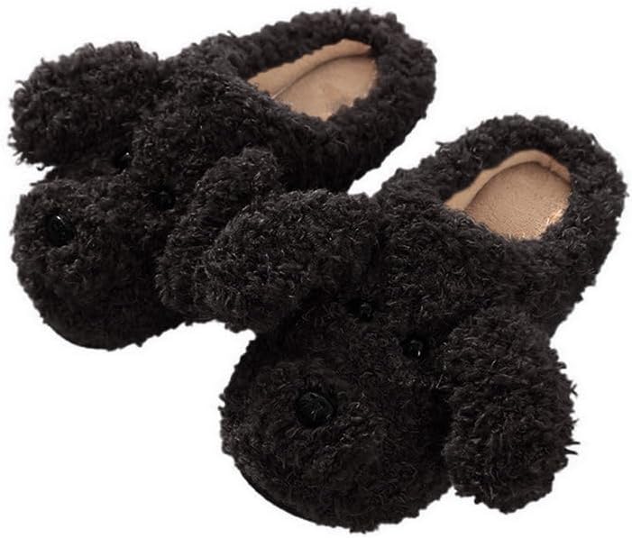 

YUDISHOES Тапочки с животными для женщин и мужчин Милые тапочки в виде собак Плюшевые теплые домашние зимние тапочки, черный