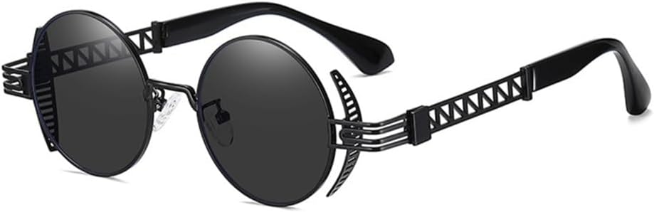 

Круглые солнцезащитные очки в стиле стимпанк для мужчин и женщин, ретро, ​​металлические аксессуары, готические очки с защитой от УФ-излучения UV400 и зеркальными линзами в стиле панк VFDHN, 1 Black Black