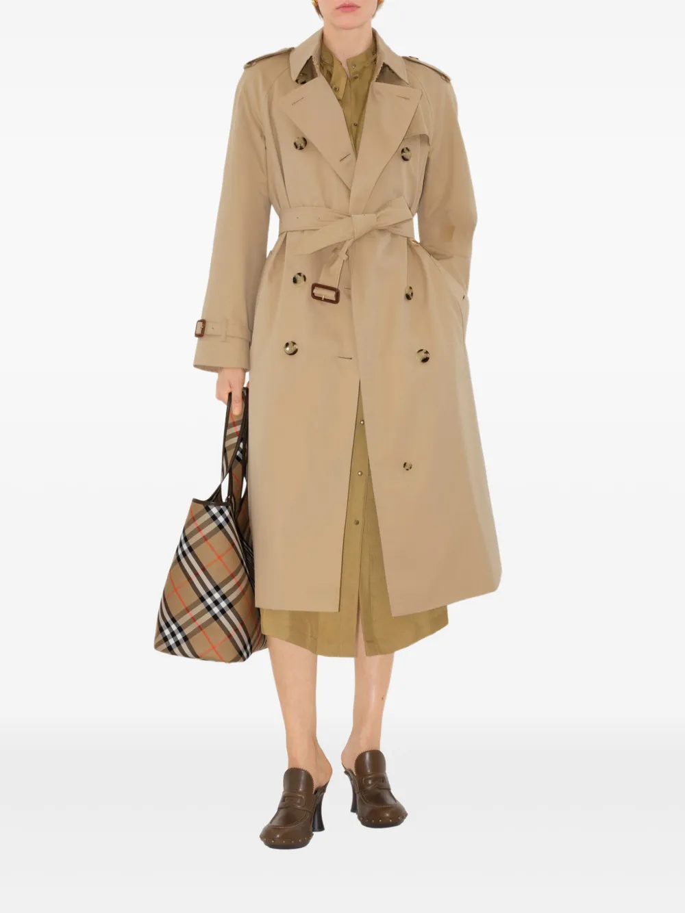 Тренч Burberry Waterloo Heritage с поясом, двубортный, бежевый — фото 2