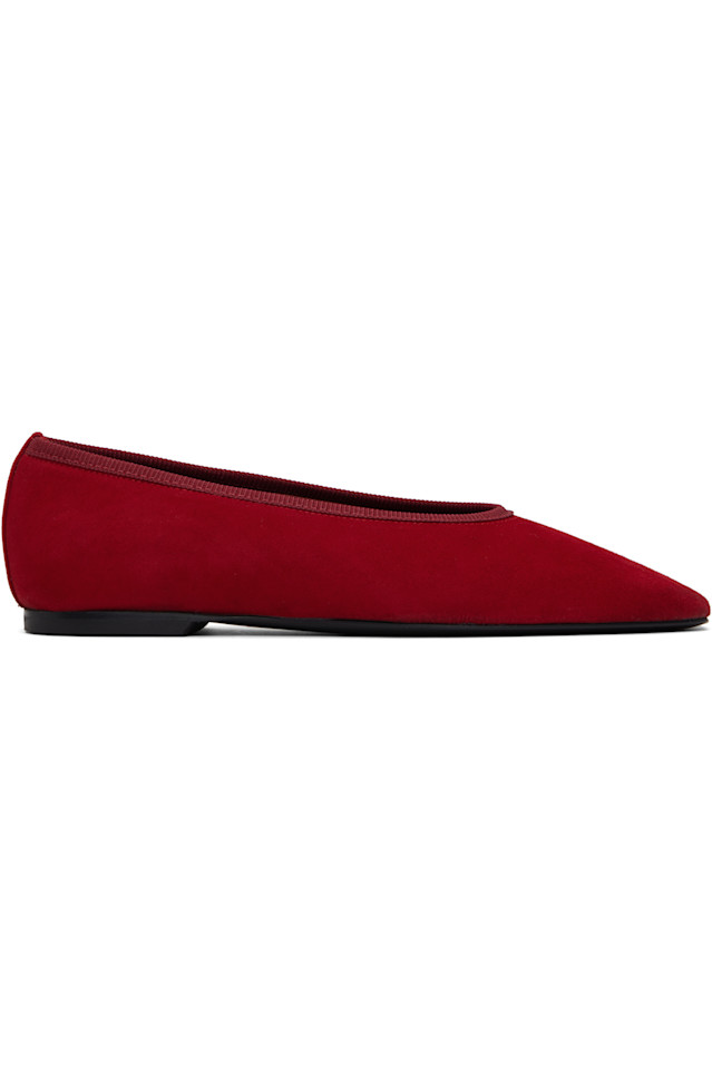 Минималистичные балетки из замши Toteme, цвет scarlet