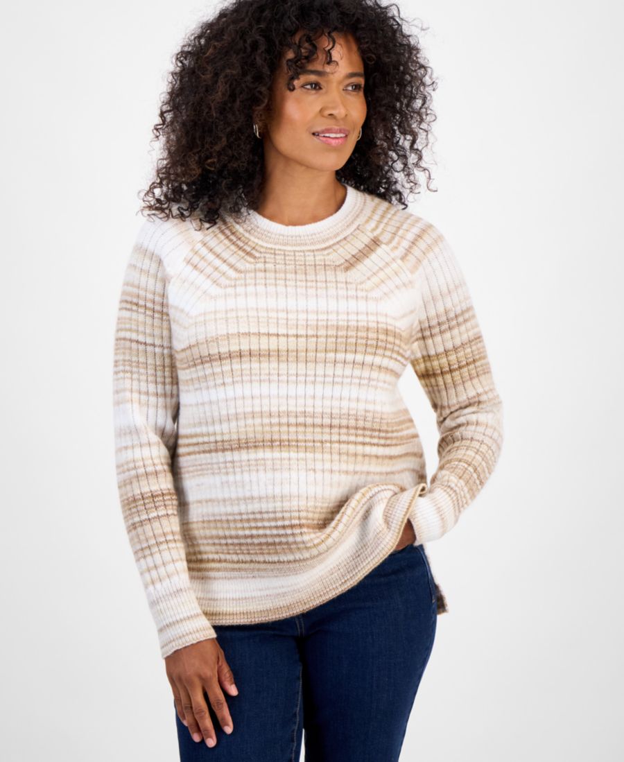 

Женский свитер с длинными рукавами и круглым вырезом, выполненный в технике космической окраски, эксклюзивно для Macy's Style & Co, Spacedye Neutral