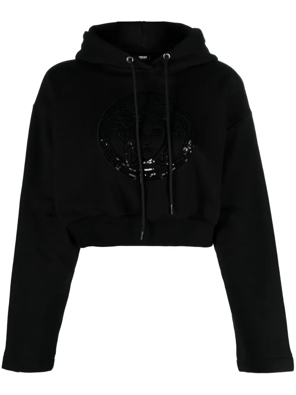 Укороченное худи с декором Medusa Versace, черный