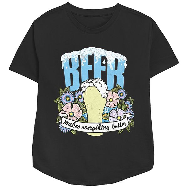 

Женская футболка с принтом Beer makes everything better, relaxed fit Unbranded