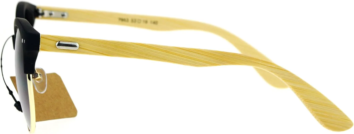 

Женские солнцезащитные очки с дужками из натурального бамбука, круглой матовой оправой из рогового волокна и защитой от УФ-излучения 400 PASTL, Black (Smoke)