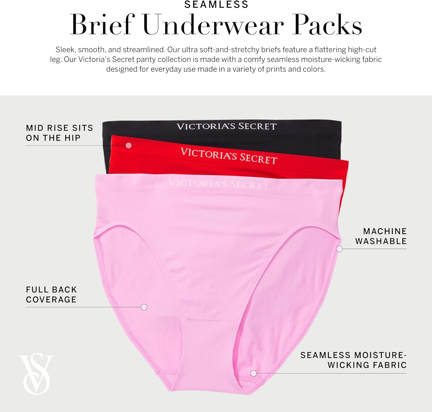 Женские бесшовные трусики Victoria's Secret, трусики с полным покрытием для женщин, набор из нескольких пар (XS-XXL), Black — фото 4