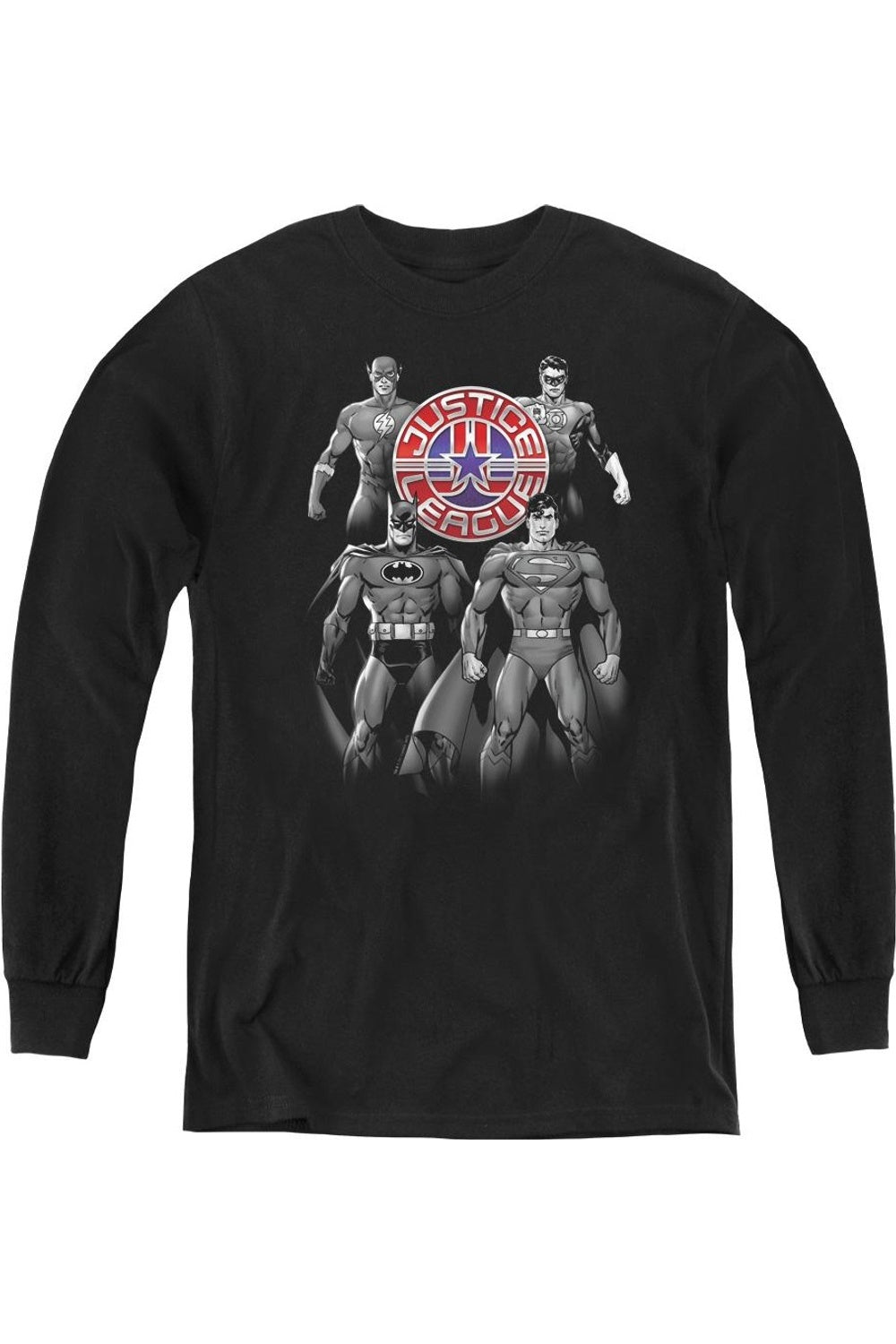 

Футболка с длинным рукавом для подростков Justice League of America "Оттенки серого" Gildan