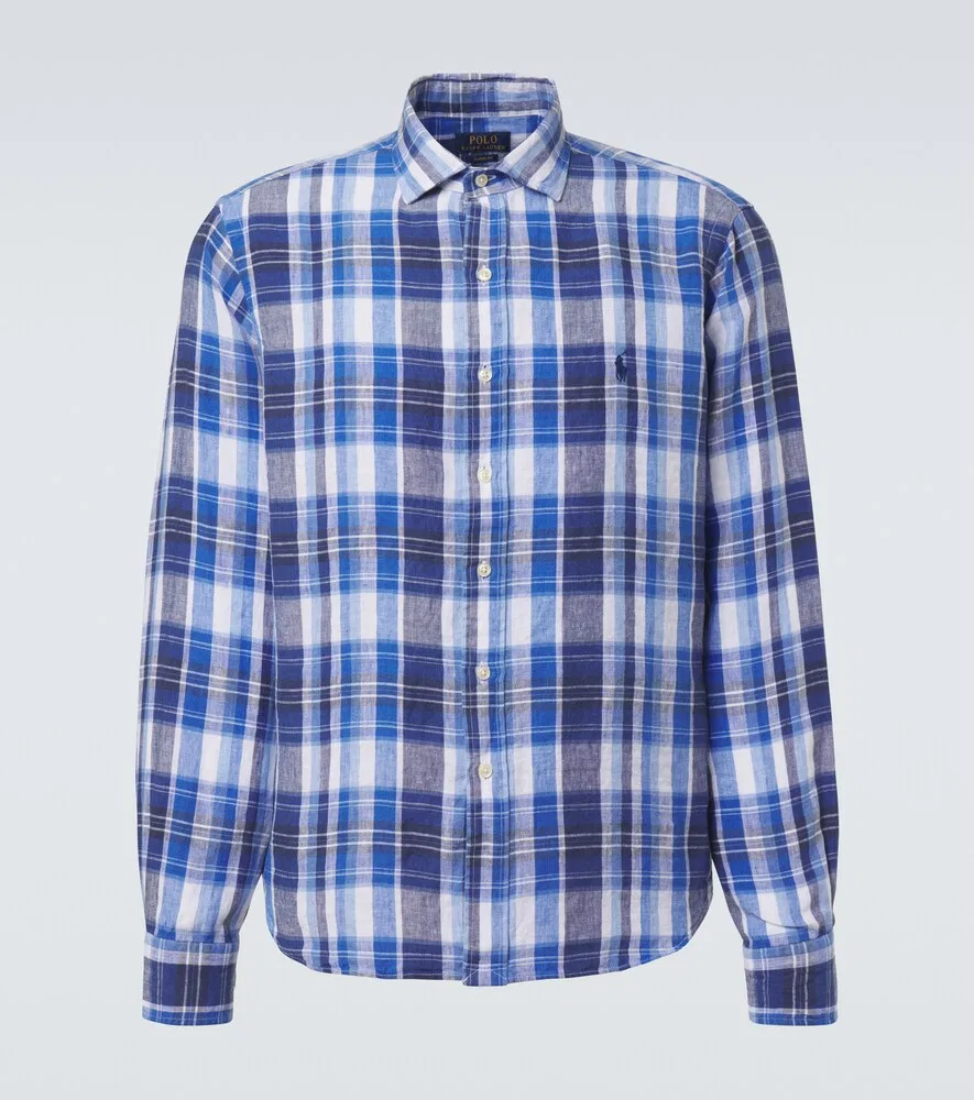 Клетчатая льняная рубашка Polo Ralph Lauren, синий