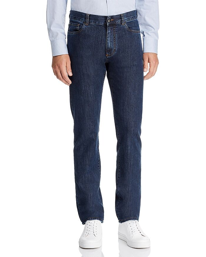 

Синие джинсы прямого кроя из денима стретч Canali Dark Wash, синий
