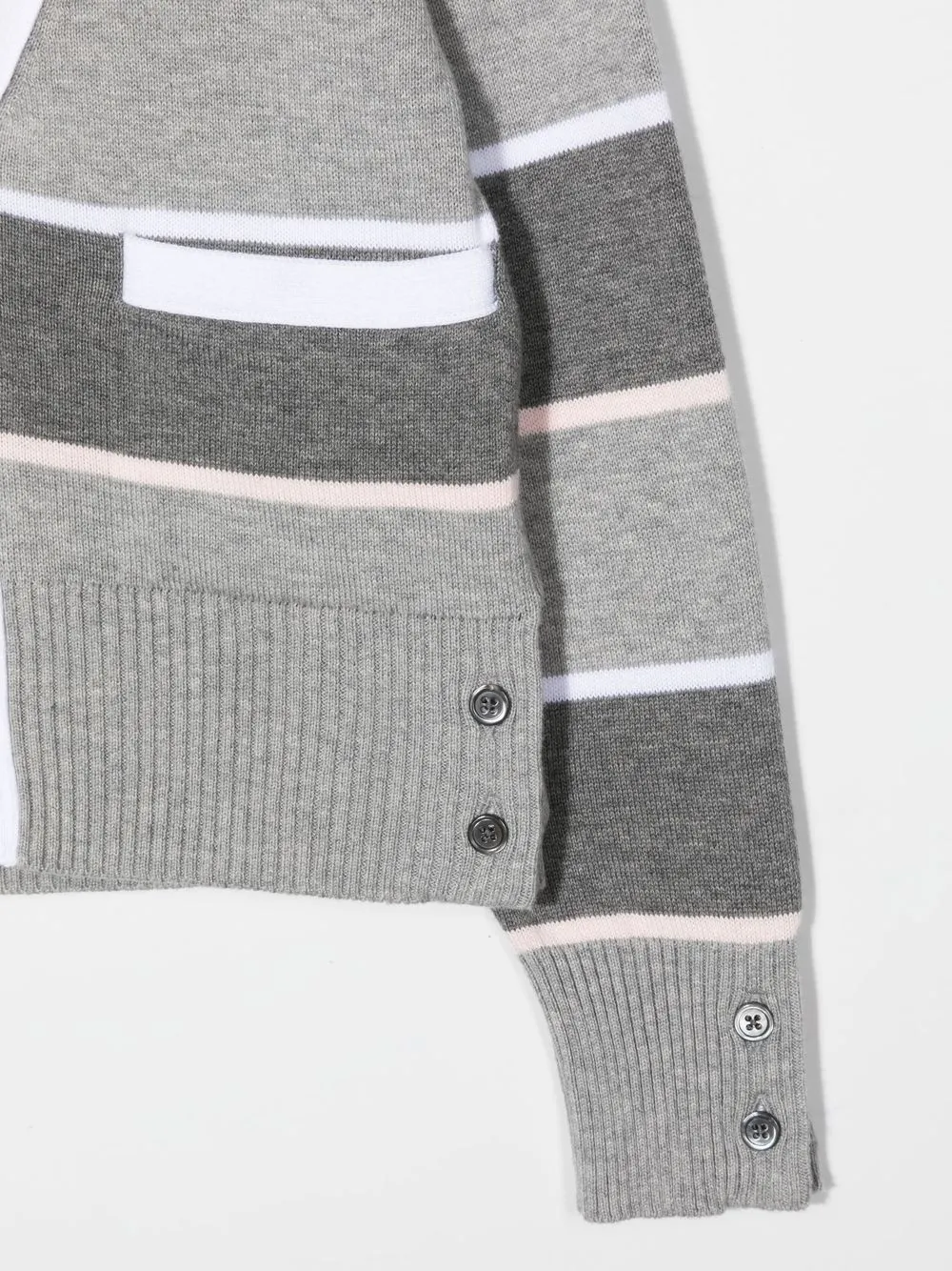 Полосатый кардиган с V-образным вырезом Thom Browne Kids, серый — фото 3