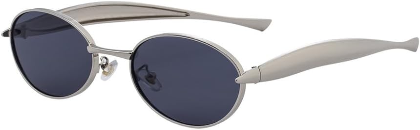 

Солнцезащитные очки UV400 - овальная маленькая оправа в стиле панк с металлическим блеском, подходят для женщин и мужчин, для бега и занятий спортом на открытом воздухе UYPTK, Silver Black