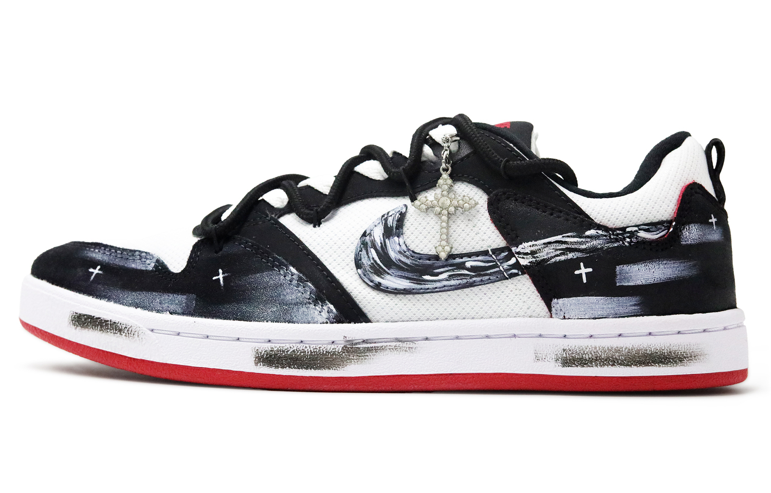 

Nike Мужские скейтерские кроссовки SB Alleyoop Sacred Tide Black Paint Abrasion Resistant низкие, черные белые