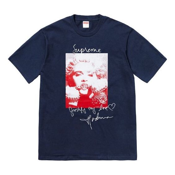 

Футболка fw18 madonna tee navy printing short sleeve navy blue Supreme, синий