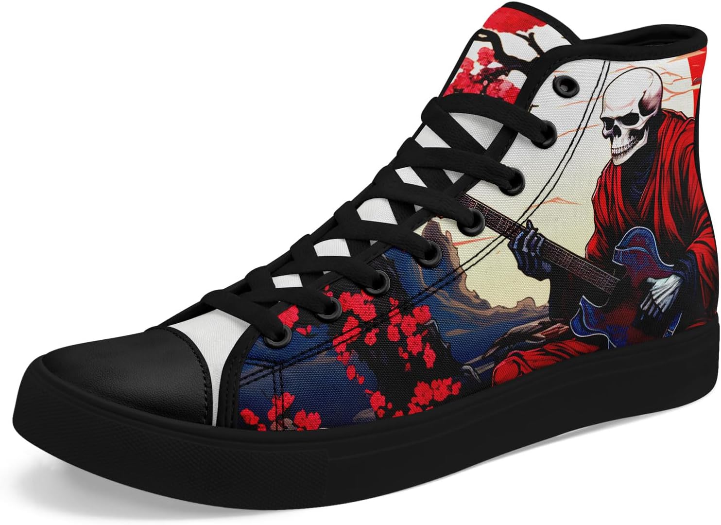 

Мужские кроссовки на высокой подошве coolcustomize с шнуровкой, в готическом стиле, повседневные кеды из холста для женщин, красно-черные с черепами