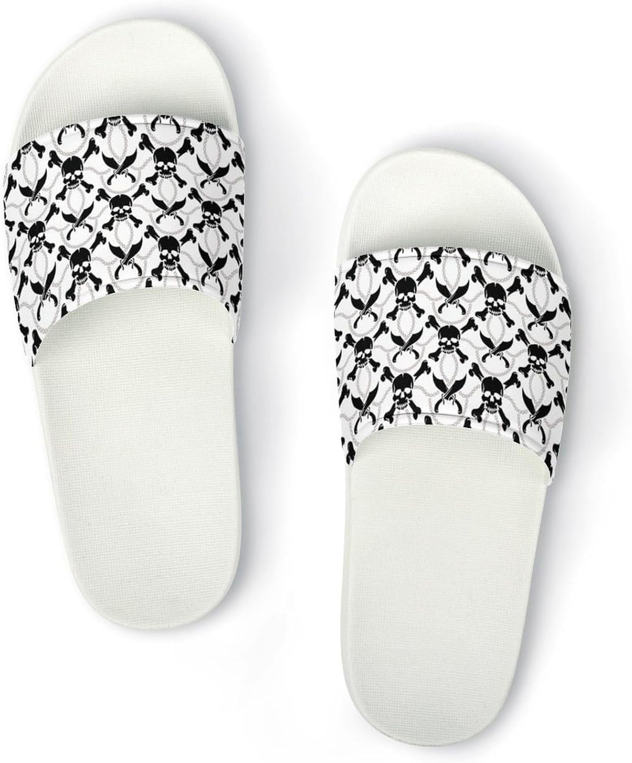 

Унисекс сланцы с черепами пиратов - с принтом - можно носить дома или на улице Generic, белый