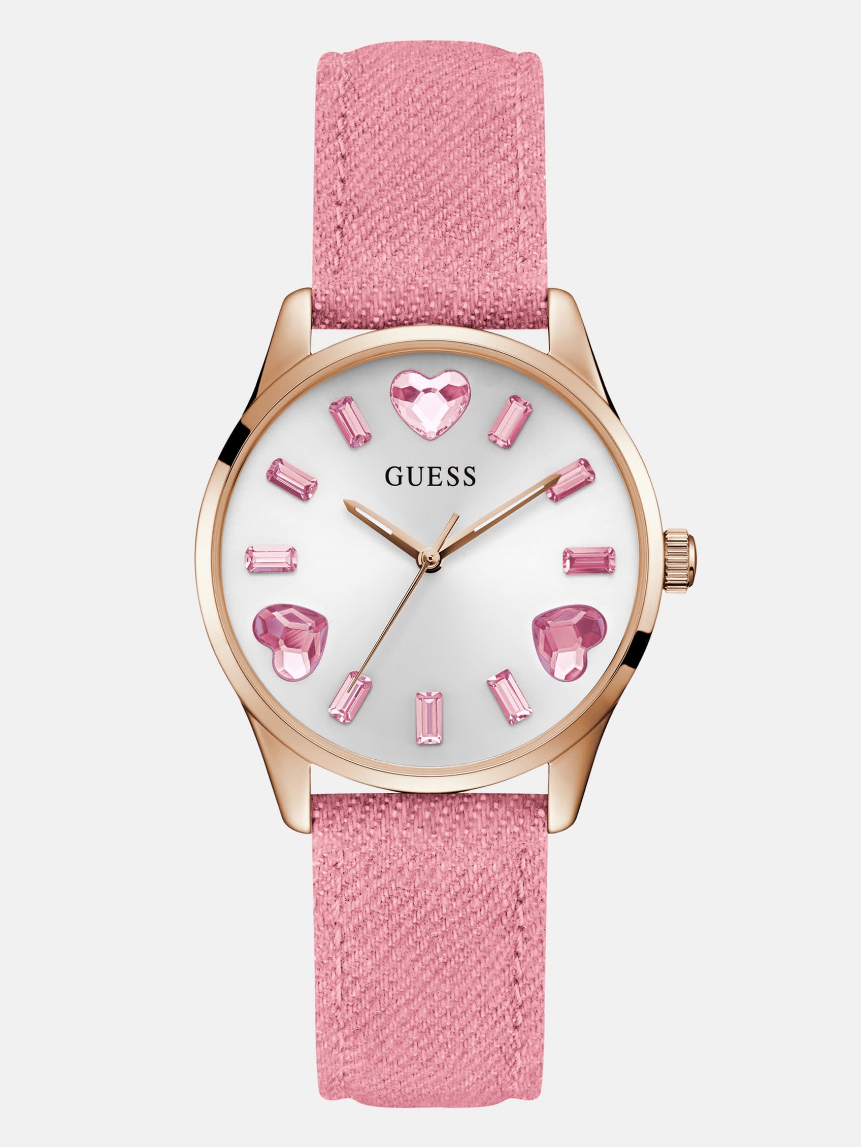

Аналоговые часы с розовыми сердцами и золотистым оттенком Guess Factory
