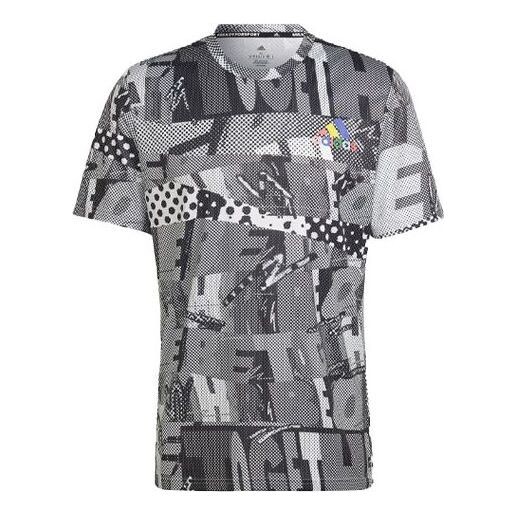 

Футболка Men's adidas Splicing Color Block Full Print Sports Gym Short Sleeve Gray T-Shirt, мультиколор