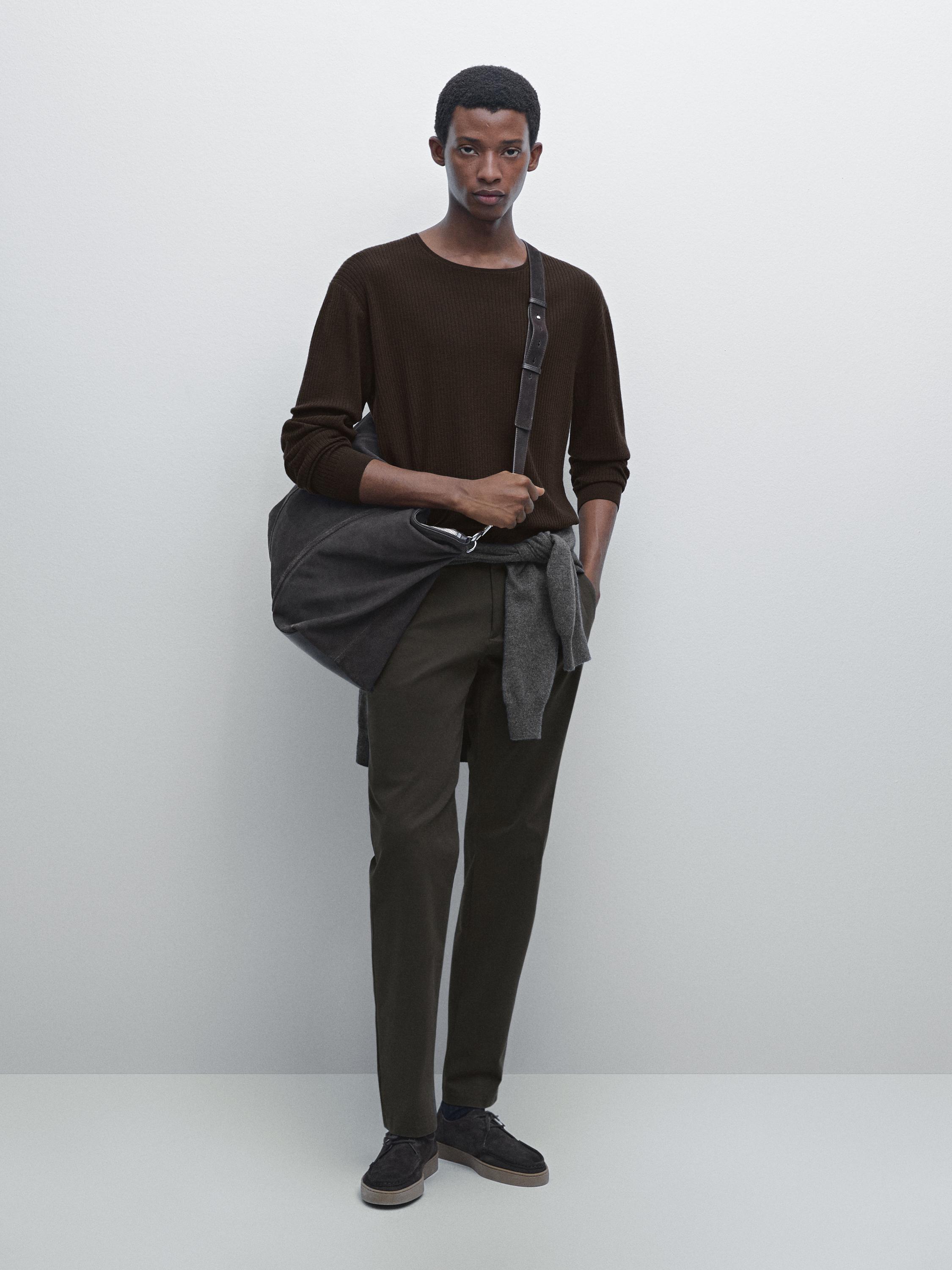 

Узкие брюки из хлопковой смесовой ткани Massimo Dutti, серо-зеленый