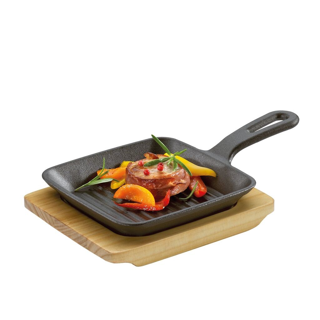 

KÜCHENPROFI Сковорода-гриль/сервировочная квадратная с деревянной доской BBQ 23x13,5x5,5см