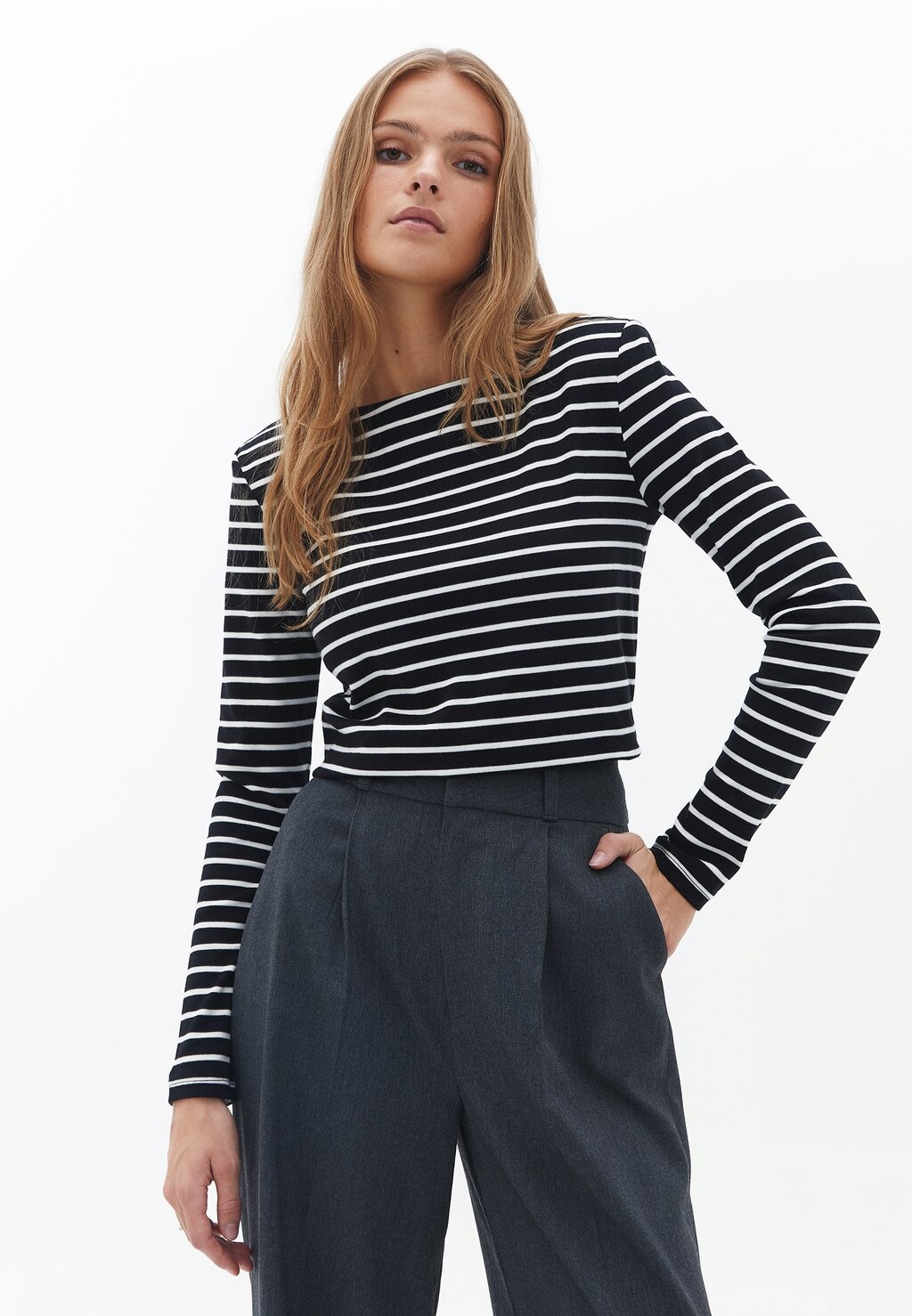 

Топ с длинными рукавами BOAT NECK STRIPED OXXO, цвет black white