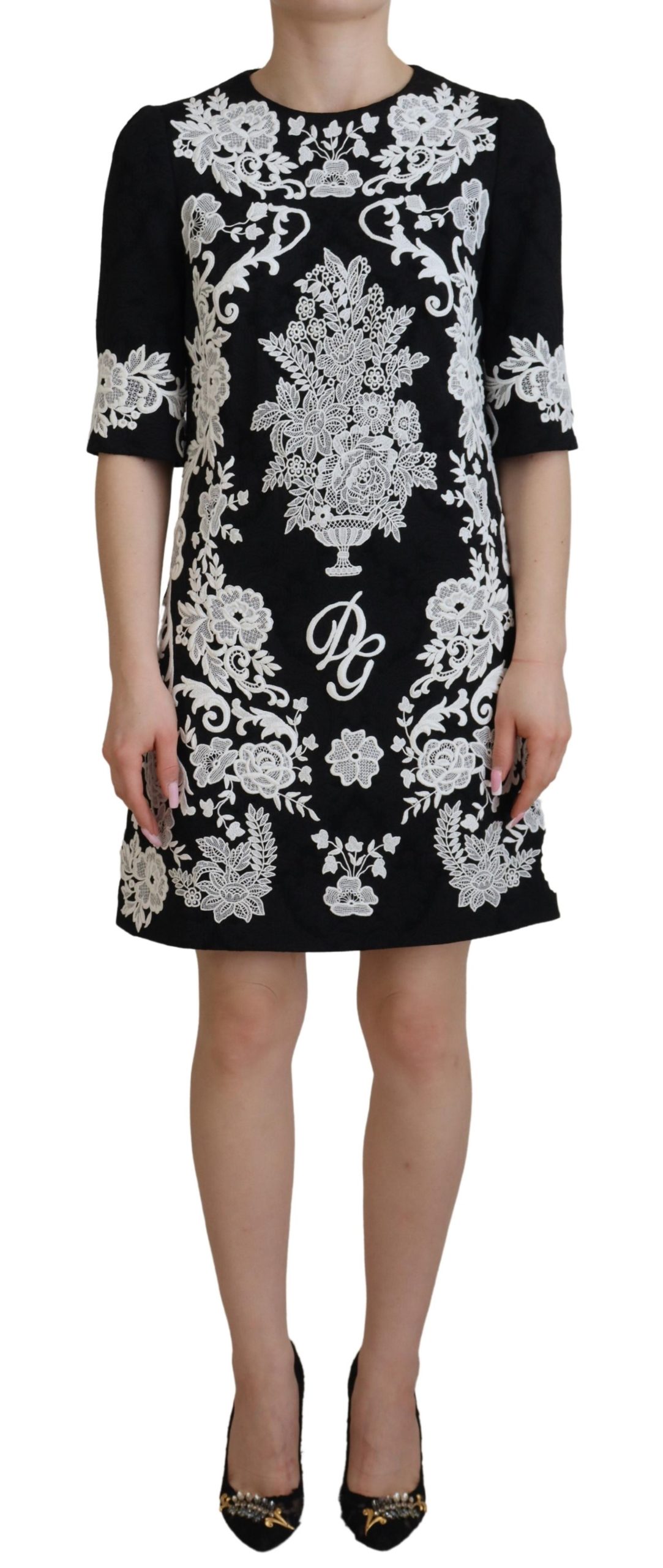 

Элегантное черное мини-платье А-силуэта с кружевной отделкой Dolce & Gabbana