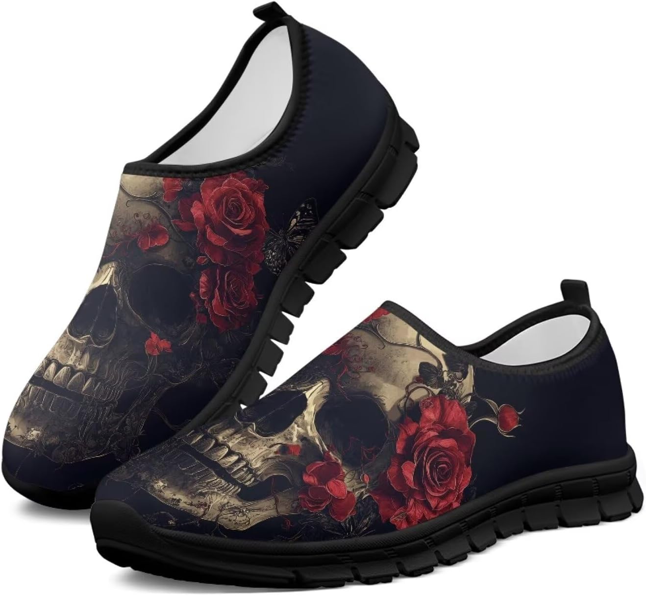 

Мужские слипоны Howilath с рисунком черепа, повседневная обувь для дома, кроссовки для бега, обувь без шнурков с противоскользящей подошвой, Vintage Rose Skull