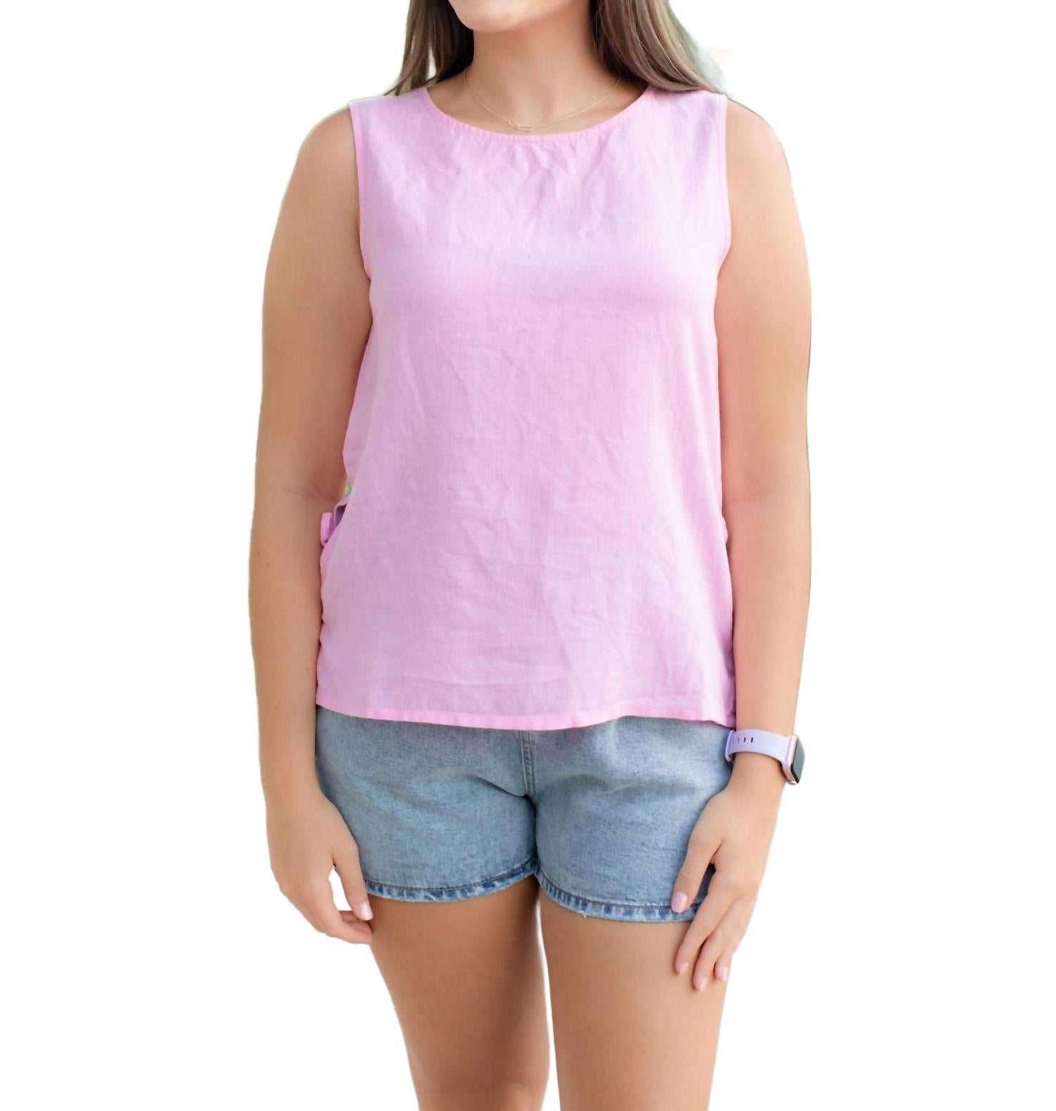 

Женский льняной топ без рукавов розового цвета CHARLIE B