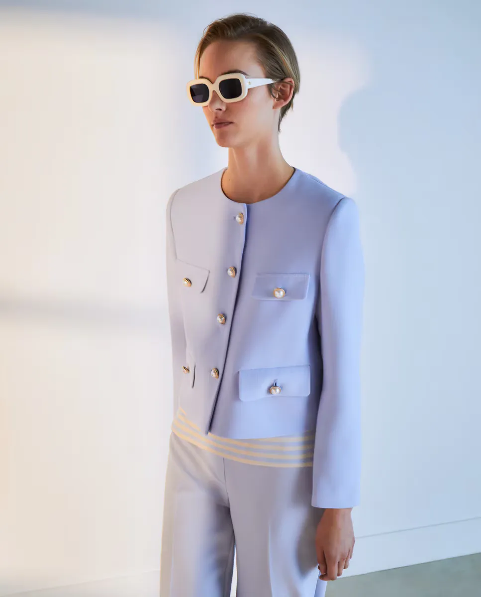 

Женский блейзер без воротника с декоративной пуговицей Woman El Corte Inglés, светло-голубой