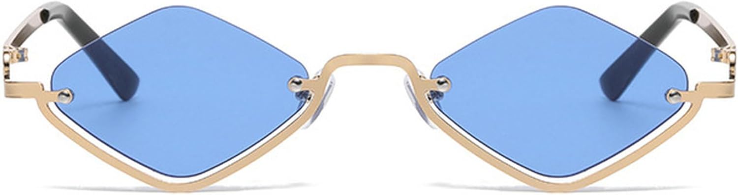 

Ретро-солнцезащитные очки в маленькой металлической полуободковой оправе для женщин, модные, легкие, узкие, золотистого цвета, с защитой от УФ-излучения UV400 mincl, Blue