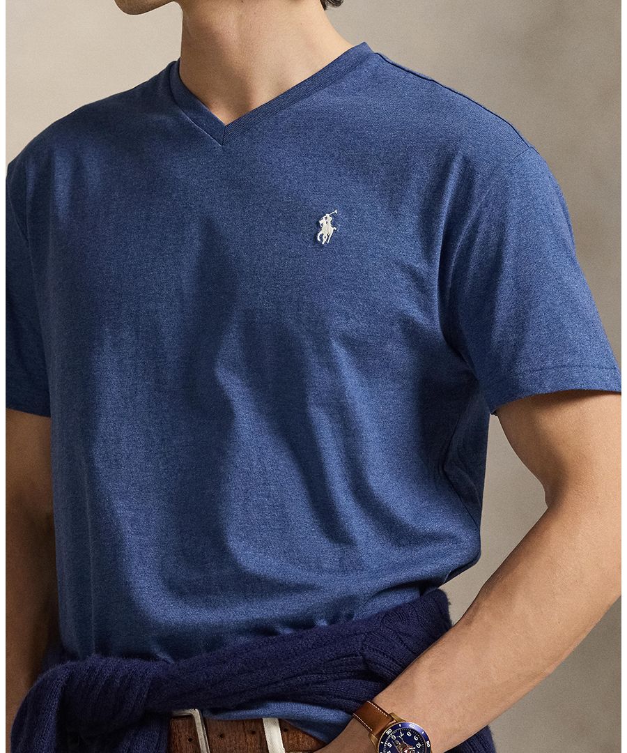 Мужская классическая футболка с V-образным вырезом Polo Ralph Lauren, Derby Blue Heather — фото 3
