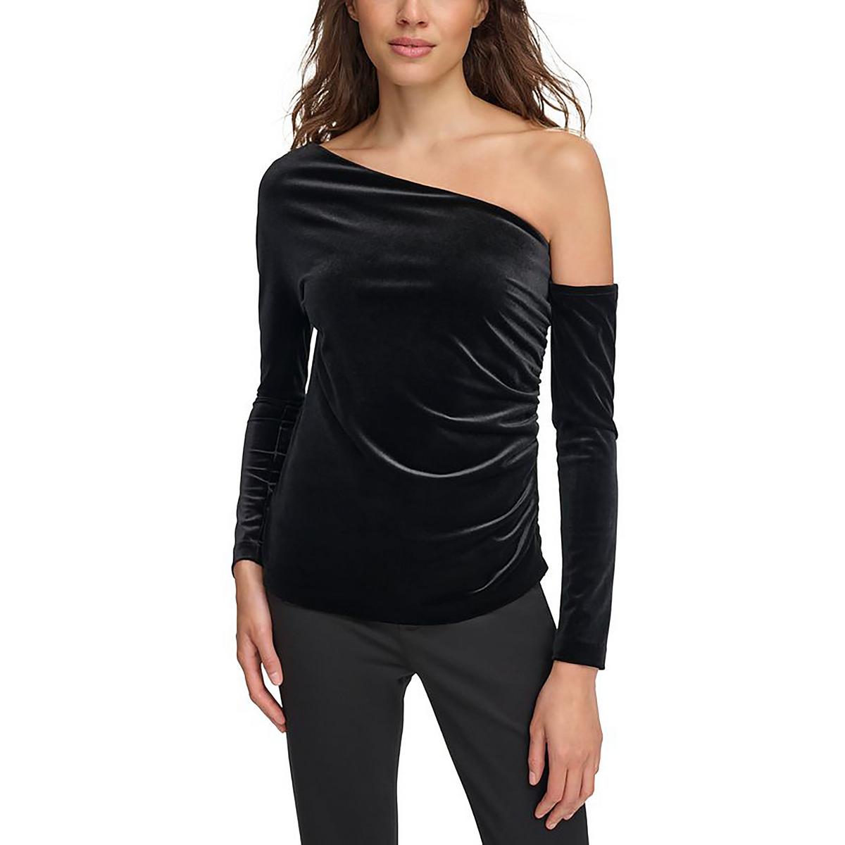 

Женская бархатная асимметричная блузка Donna Karan, черный