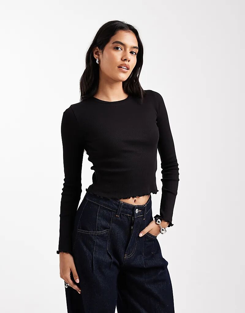 

Лонгслив Brave Soul из хлопка с длинными рукавами и салатовым краем черного цвета