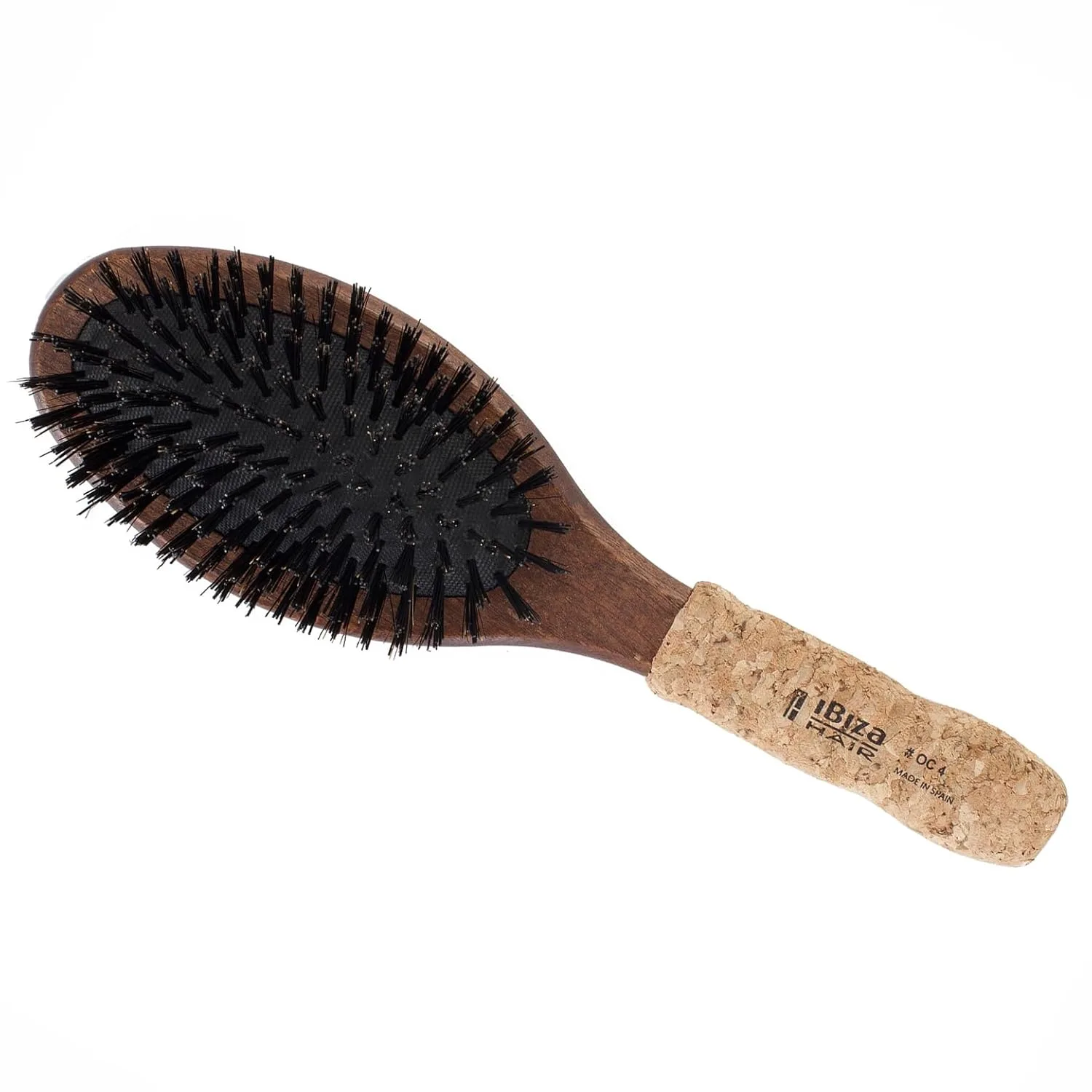 Щетка для волос Ibiza Hair Oval Boar Flat Brush (OC Series) с усиленной щетиной из кабана и нейлона, пробковой ручкой, термостойкая OC4