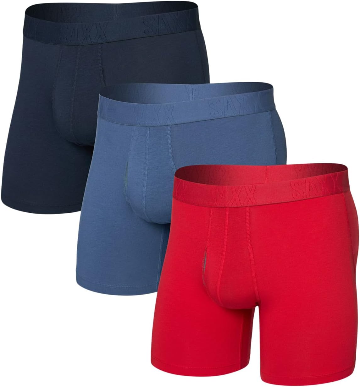 

Боксеры SAXX UNDERWEAR Droptemp Cooling Cotton Boxer Brief Fly 3-Pack, цвет Red/Indigo/Dark Ink