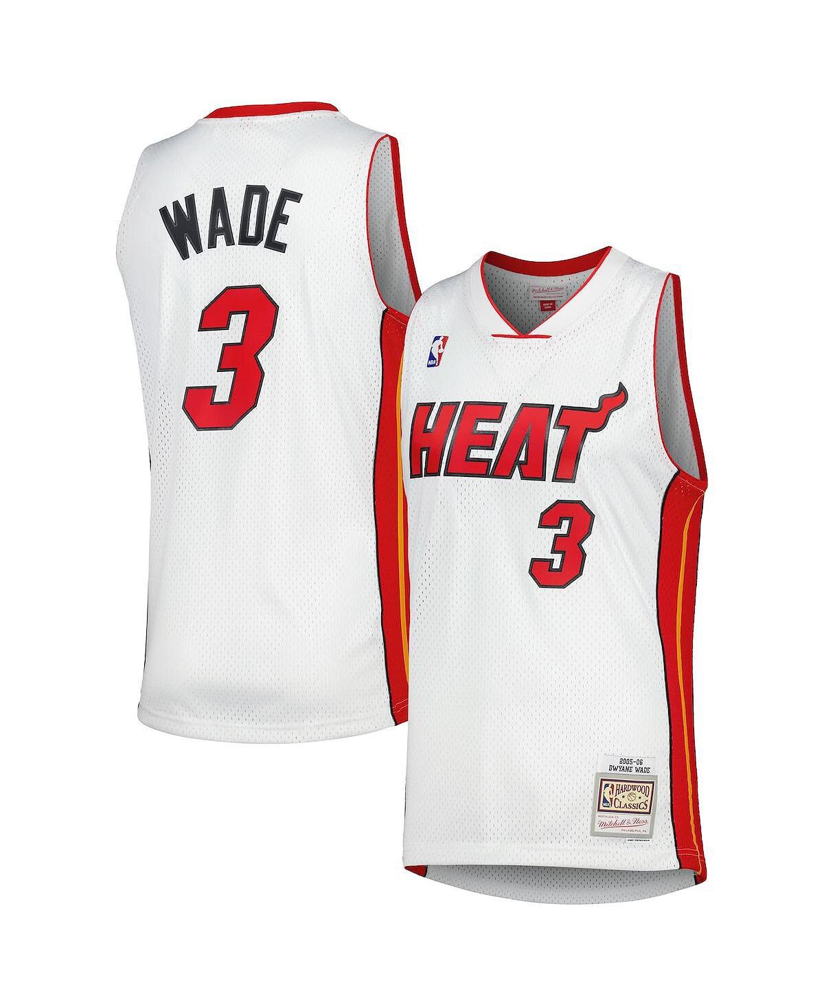 Мужское джерси Dwyane Wade White Miami Heat Hardwood Classics 2005-06 Swingman Mitchell & Ness — фото 2