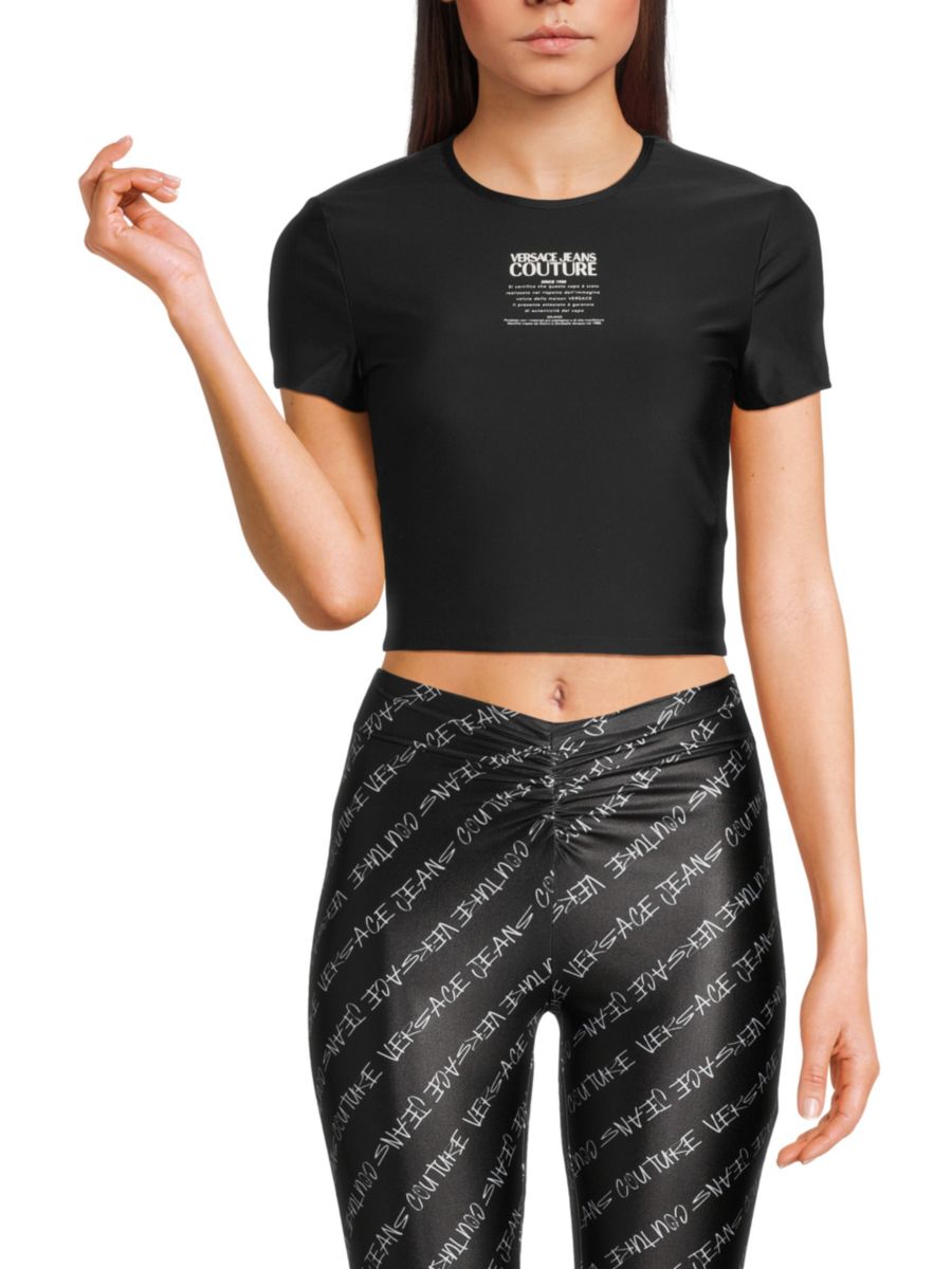 

Укороченная футболка с логотипом Versace Jeans Couture, черный
