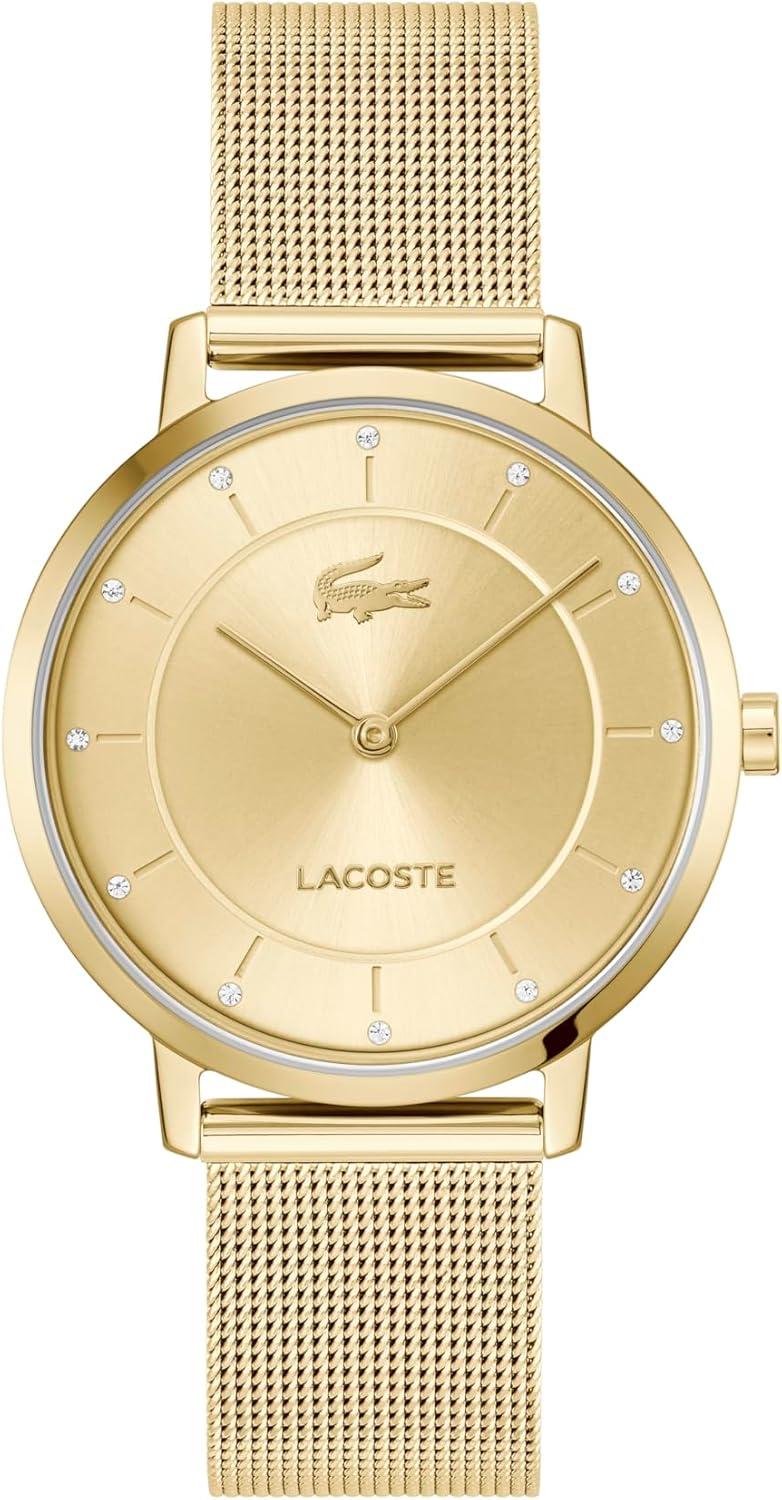 

Часы Lacoste Crocorigin Women's 2H Quartz, 35 мм, тонкий корпус, циферблат Crystal Sunray, браслет-сетка, элегантные и универсальные