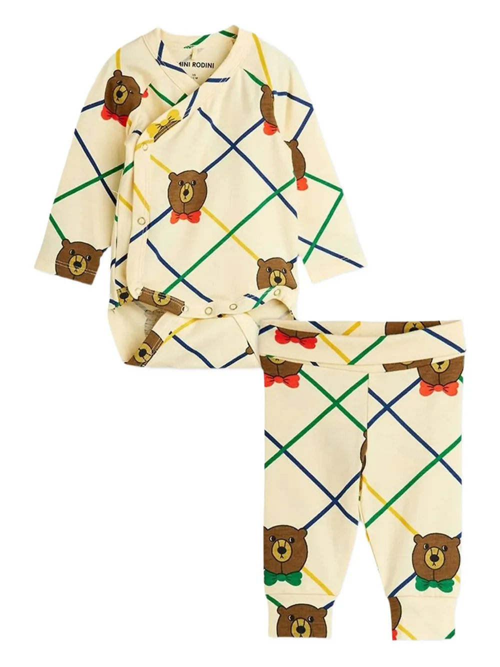 

Комплект с брюками с принтом мишек Mini Rodini, нейтральный