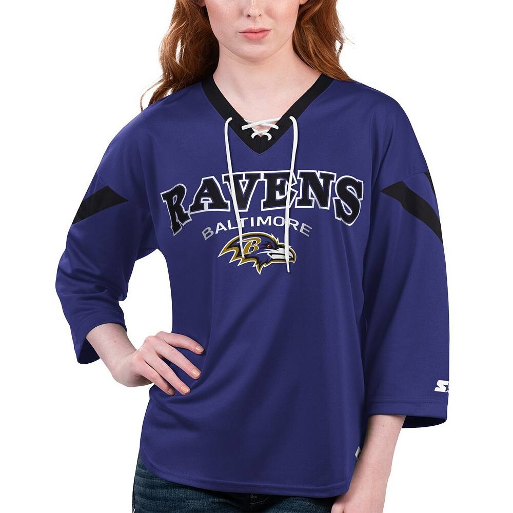 

Женская стартовая фиолетовая футболка Baltimore Ravens Rally со шнуровкой и рукавами 3/4 Starter, цвет Rav Purple