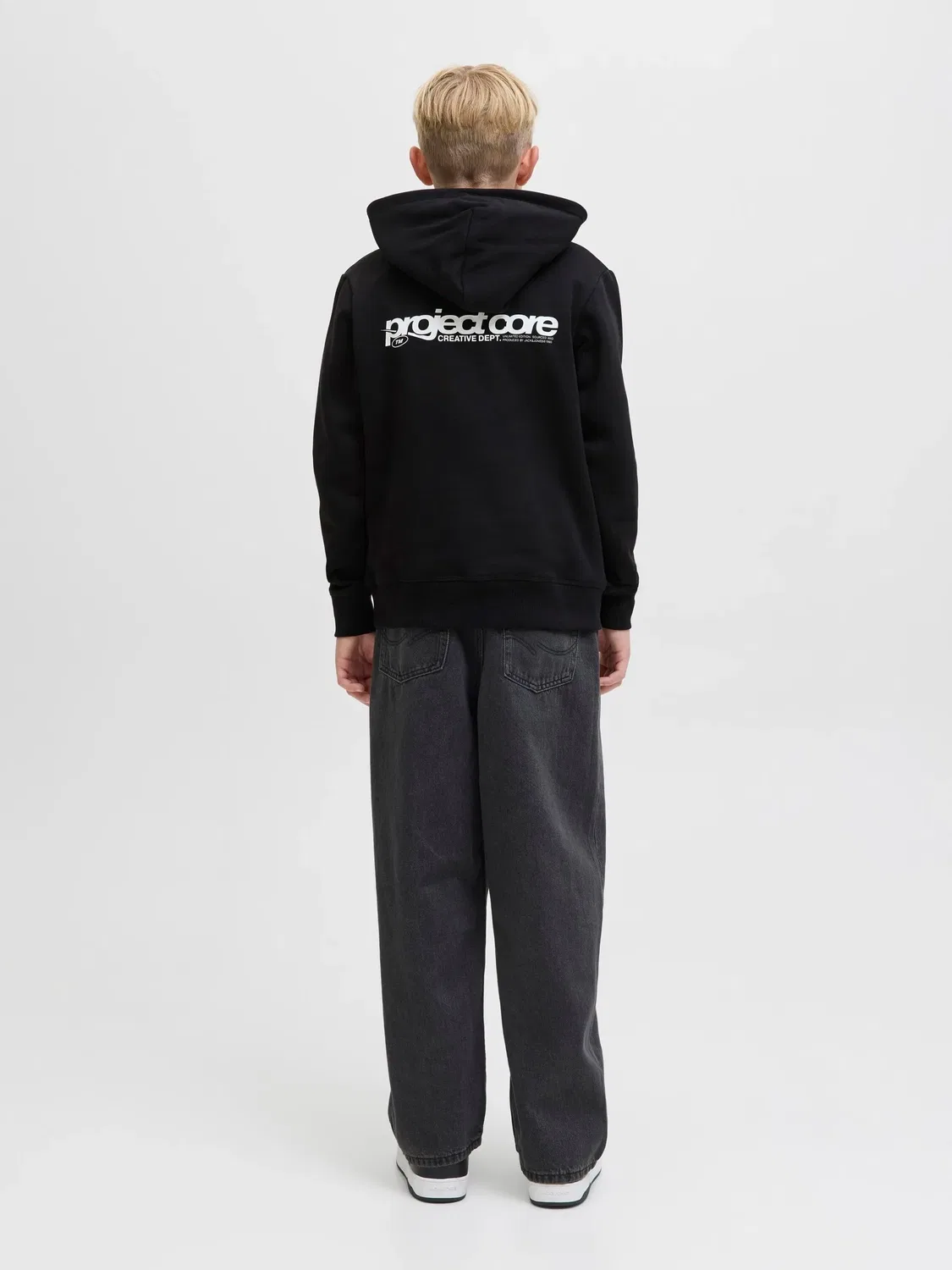 Капюшон худи из футера с начесом, JACK & JONES Junior, черный — фото 4