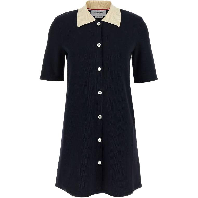 

Короткое платье с коротким рукавом и резинкой THOM BROWNE, синий