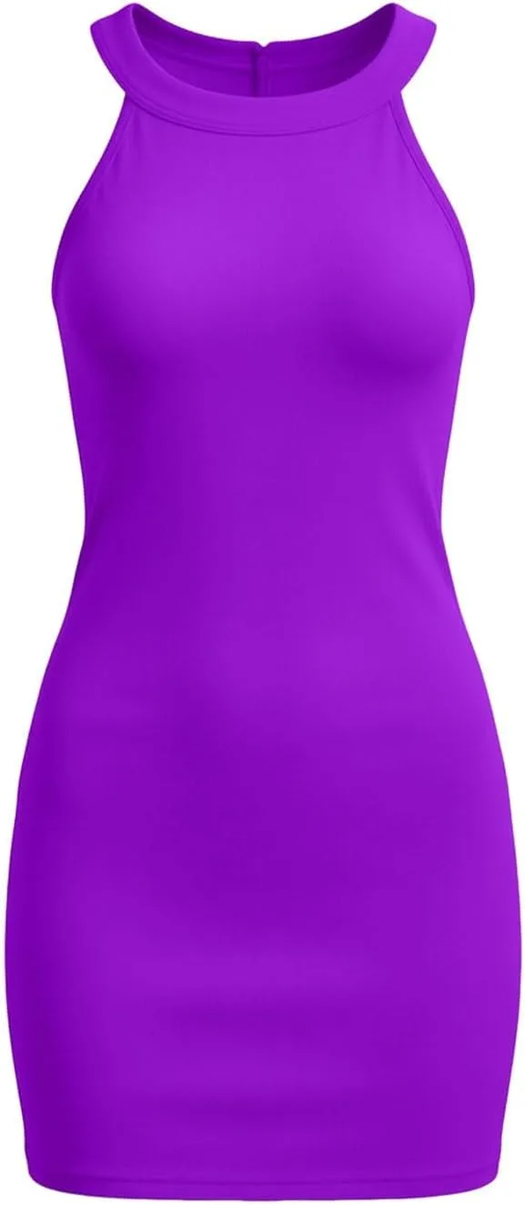 Женское мини-платье без рукавов с круглым вырезом, летнее модное платье для вечеринки, выпускного бала, рейва, облегающее короткое платье Generic, фиолетовый — фото 4